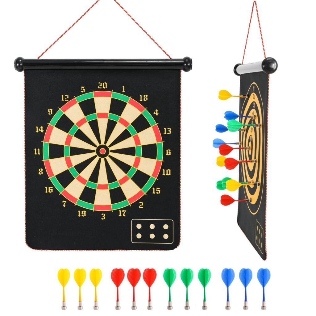 Two sided roll-up magnetic dartboard